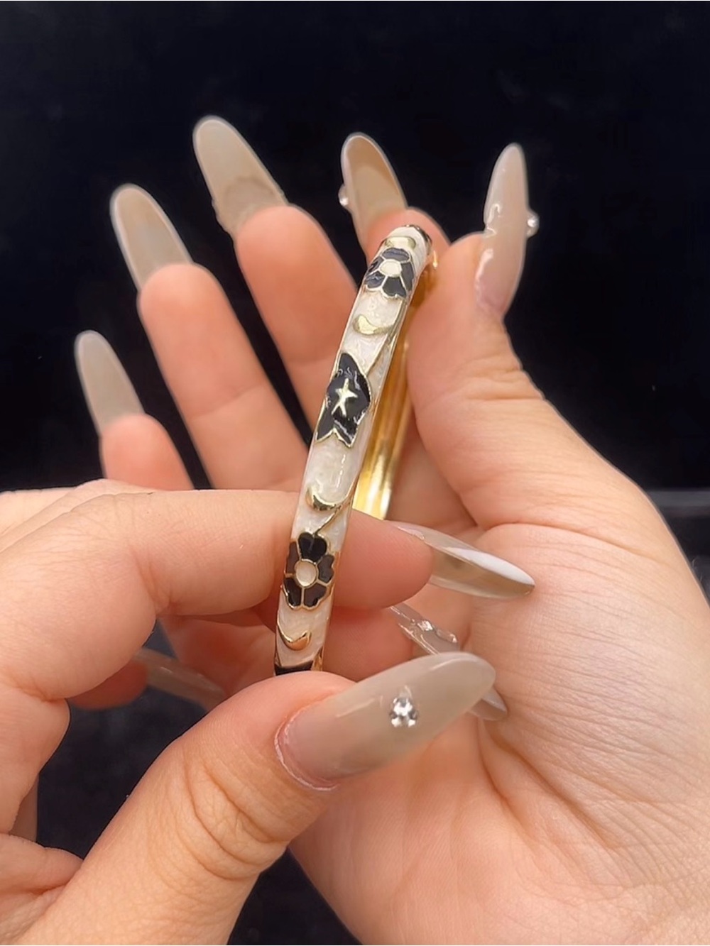 Gold-Tone Enamel Floral Bangle Bracelet
